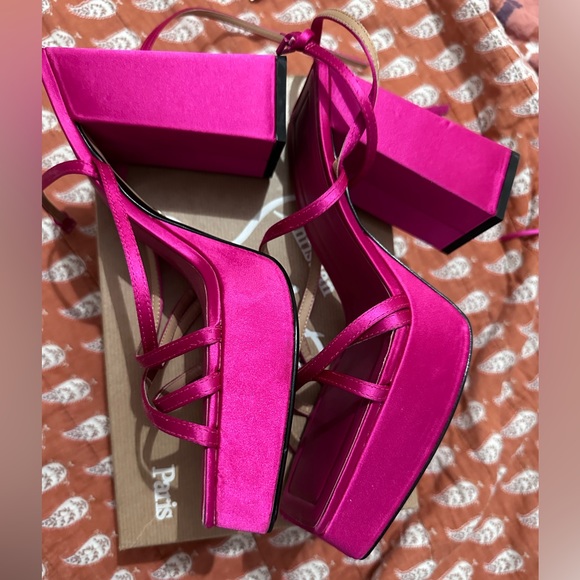 Zara platform pink satin heels. Size 39, US 8. Brand new. Never worn. - Picture 7 of 8